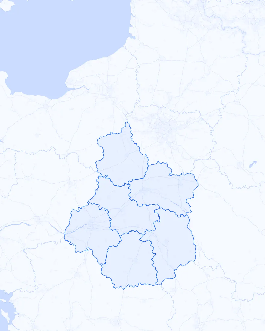 Carte des entreprises à reprendre par département Centre-Val de Loire