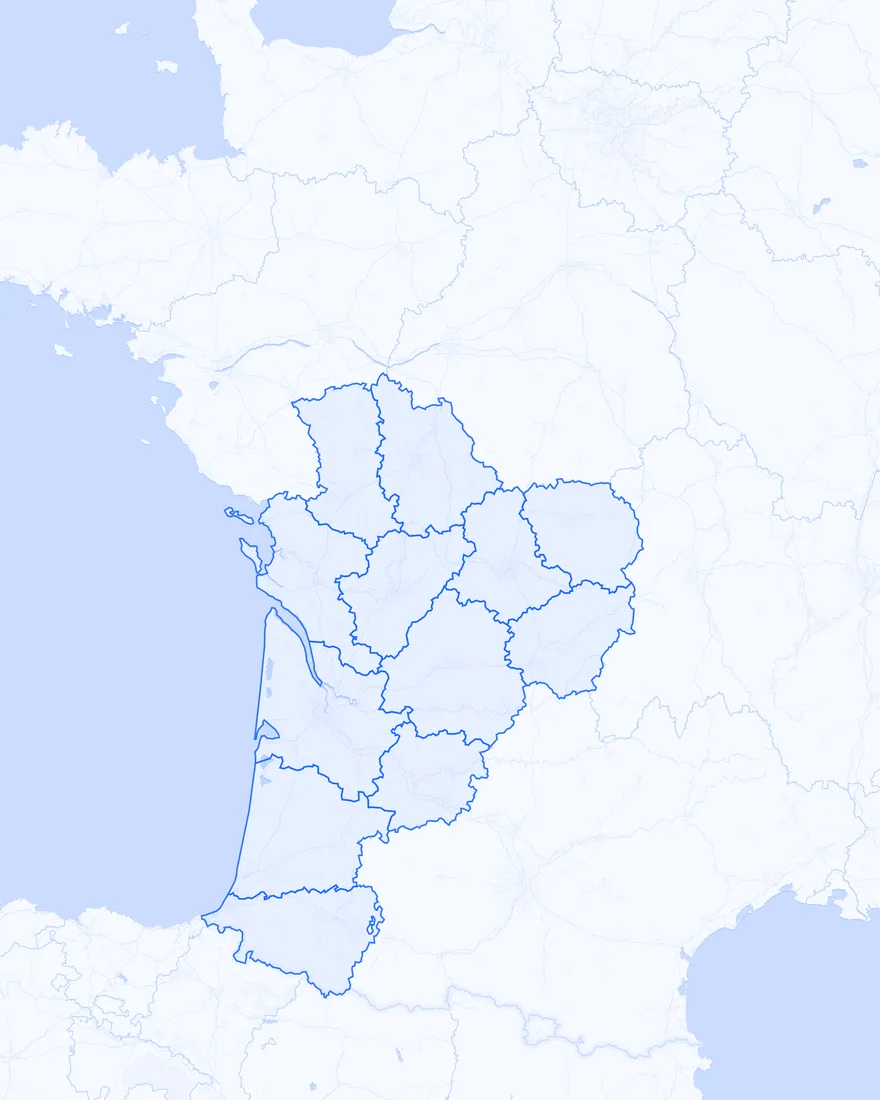 Carte des entreprises à reprendre par département Nouvelle-Aquitaine
